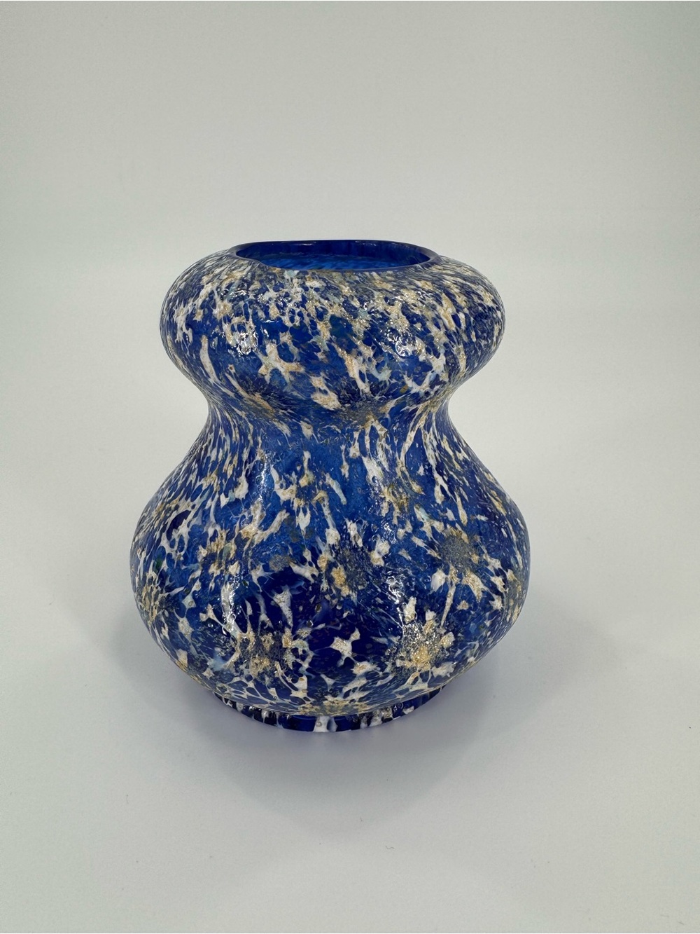 Antique 1905 Dugan Venetian Cobalt Blue Spatter Glass Vase Gold Aventurine Fleck